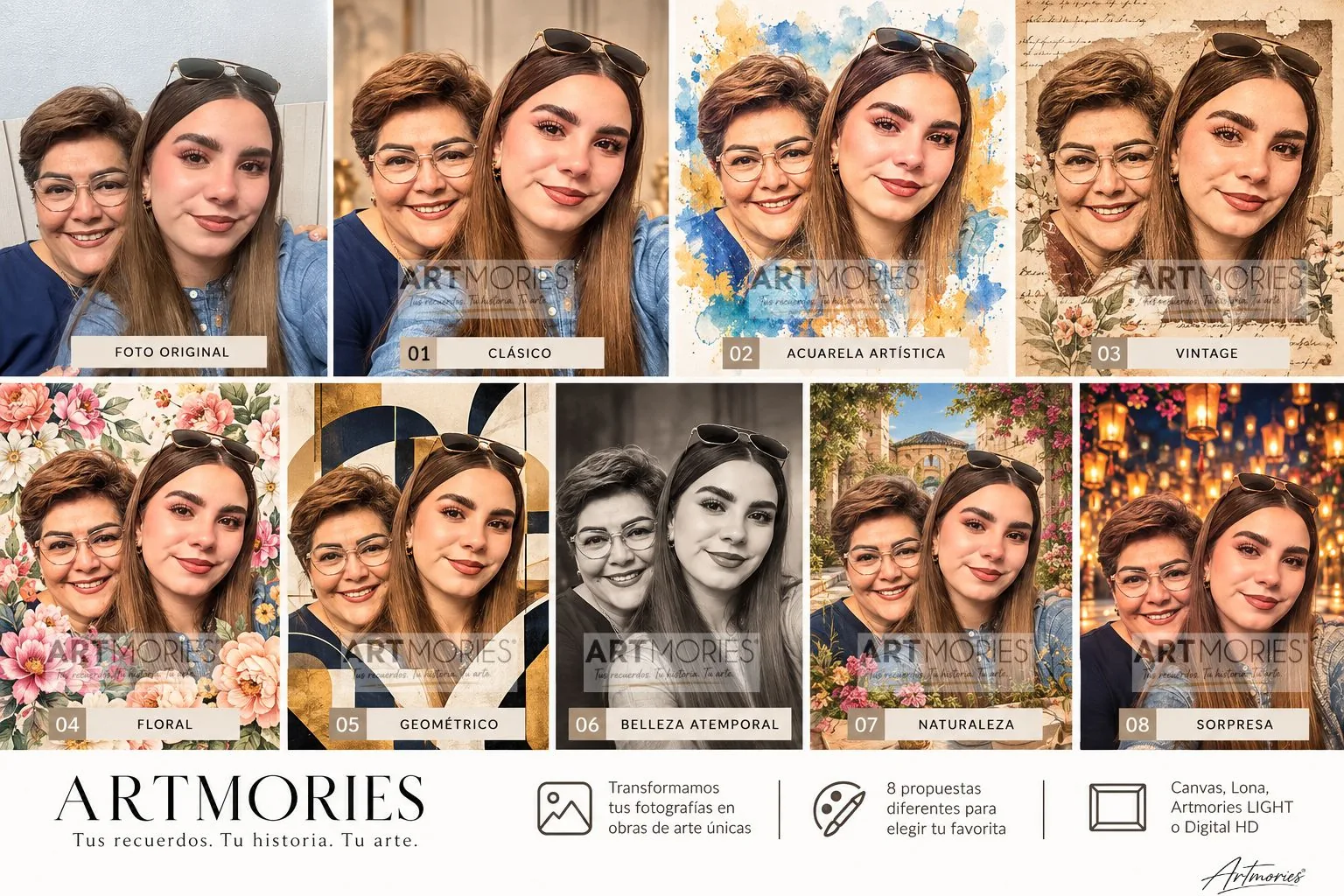 Propuesta ARTMORIES para dos generaciones, con ocho estilos que van de acuarela a floral