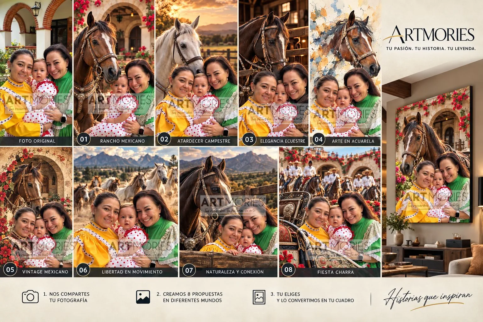 Propuesta ARTMORIES inspirada en una familia y el mundo ecuestre mexicano, con ocho estilos y visualización en ambiente
